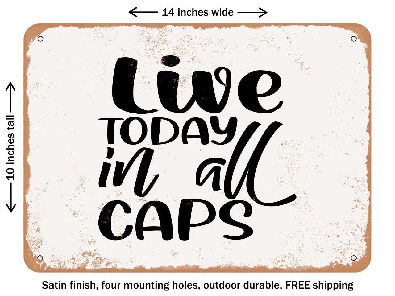 DECORATIVE METAL SIGN - Live today In All Caps - 2 - Vintage Rusty Look